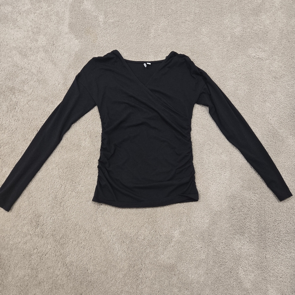 Nordstrom Pima Cotton Tencel Long Sleeve Ruched Top in Black Size Medium